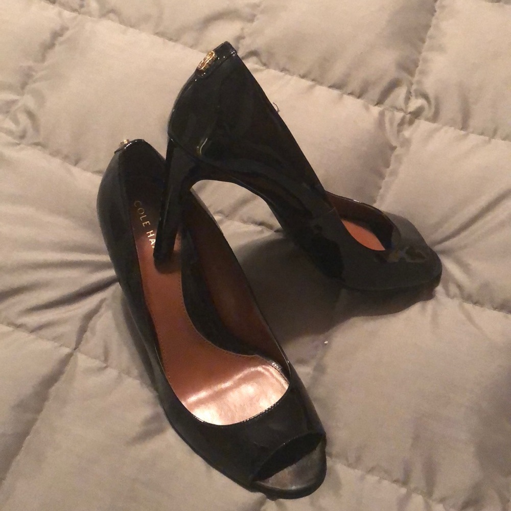 Cole Haan patent leather peep toe heel